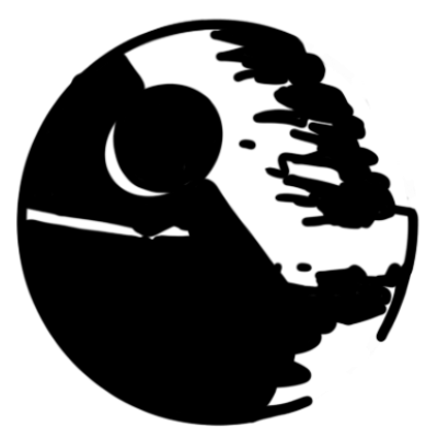 a black and white drawing of the Second Death Star, with a white outline.